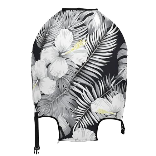 Joisal Luggage Covers for Suitcase Protectors Washable Floral Travel Vacation Essentials White Hibiscus Flowers Tropical Black, S, Fits 18-20 Inch Case2