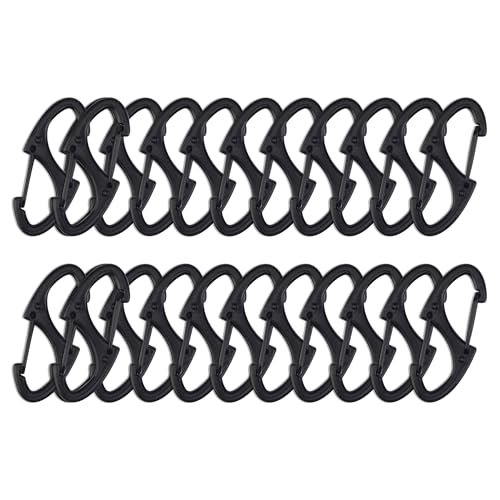 SWATOM 20PCS S Double Sided Mini Carabiner Clip Small Dual Wire Gate Carabiners Keychain Clasp Snap Hooks Tiny Key Clips EDC Accessories for Outdoor Camping Fishing Hiking (Black 20P)