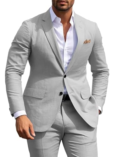 SHUZHXLZANGY Men's 2 Piece Linen Suits for Men Wedding Slim Fit Casual Summer Suits for Groomamen - Main Image