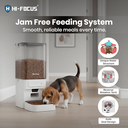 Image of Hi Focus 7L Automatic Cat Feeder with Camera, 5G WiFi Smart Pet Feeder for Cats & Dogs, 1080P HD Night Vision, App Control, 2-Way Audio, Voice Recording, 1-15 Meals, Jam-Free Dispenser