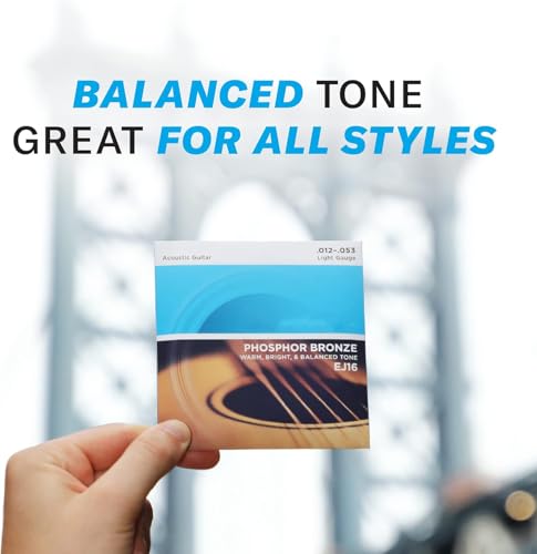 Image of EJ16 Phosphor Bronze Light Gauge Guitar Strings Set Acoustic 12-53, Guitar Accessories, Quality for Rich Tone and Tuning Stability, Corrosion-Resistant Packaging