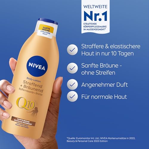 NIVEA Body Lotion Q10 Straffend + Bräunend, Pflege für eine sanfte Bräune mit frischem Sommerduft, Anti-Age Hautpflege mit Q10 für straffere Haut in 10 Tagen (200 ml) – Bild 3