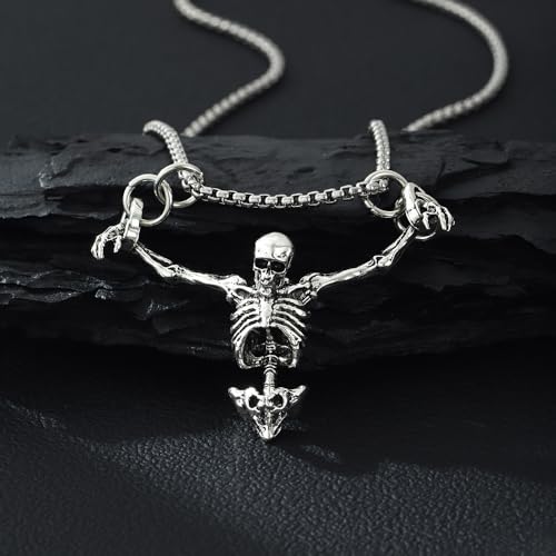 Punk Skeleton Skull Necklace Captivity Skull Pendent Biker Rock Jewelry Gift for Men and Women4