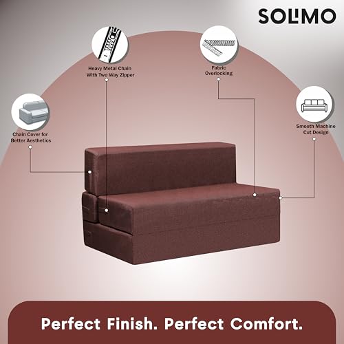 Image of Amazon Brand - Solimo 2 Seater 4 * 6 Jute Fabric Washable Cover Sofa Cum Bed2 Seater Double Foam Fold Out Sofa Cum Bed (Finish Color - Brown Delivery Condition - Pre-Assembled)