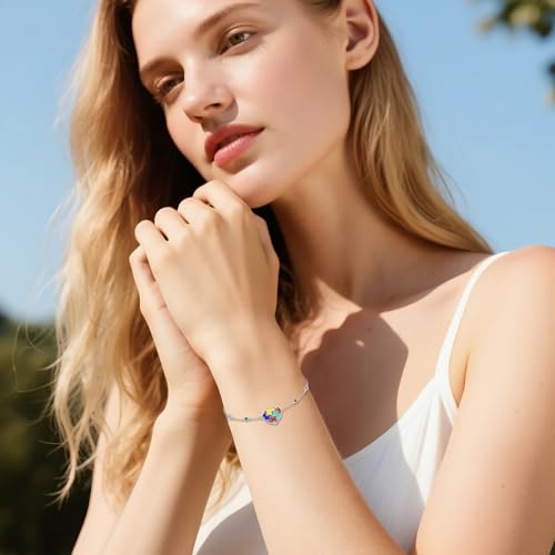 Autism Awareness Bracelet 925 Sterling Silver 7 Chakra Puzzle Piece Heart Shape Bracelet ASD Autism Jewelry Gifts for Women3