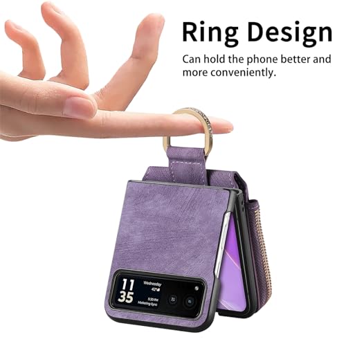COQUE Shell Motorola Razr 40 Protective Cover,Magnetic Folding Zipper Wallet Card Slot Mobile Phone Leather Case for Motorola Razr 40-Purple - Image 3