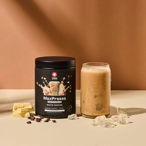 MaxiNutrition MaxPresso White Chocolate Mocha 300g, Protein Kaffee, Whey Coffee Pulver, 21g Eiweiß pro Portion, Zuckerfrei & fettarm, Warm & kalt genießbar