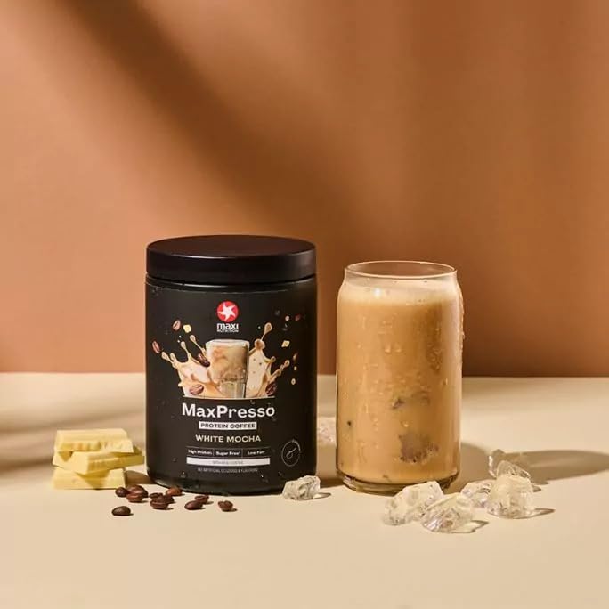 MaxiNutrition MaxPresso White Chocolate Mocha 300g, Protein Kaffee, Whey Coffee Pulver, 21g Eiweiß pro Portion, Zuckerfrei & fettarm, Warm & kalt genießbar