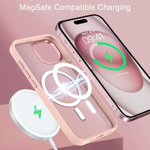 BENTOBEN for iPhone 15 Case, for iPhone15 Phone Case Compatible with MagSafe, Translucent Matte Magnetic Cover Shockproof Women Girl Protective Cute Case for iPhone 15 6.1", Hot Pink - Image 5
