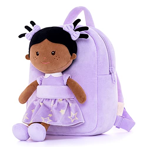 Onetoo Toddler Kids Backpack with Soft Tanned Baby Dolls in Purple Star Dress 9.5