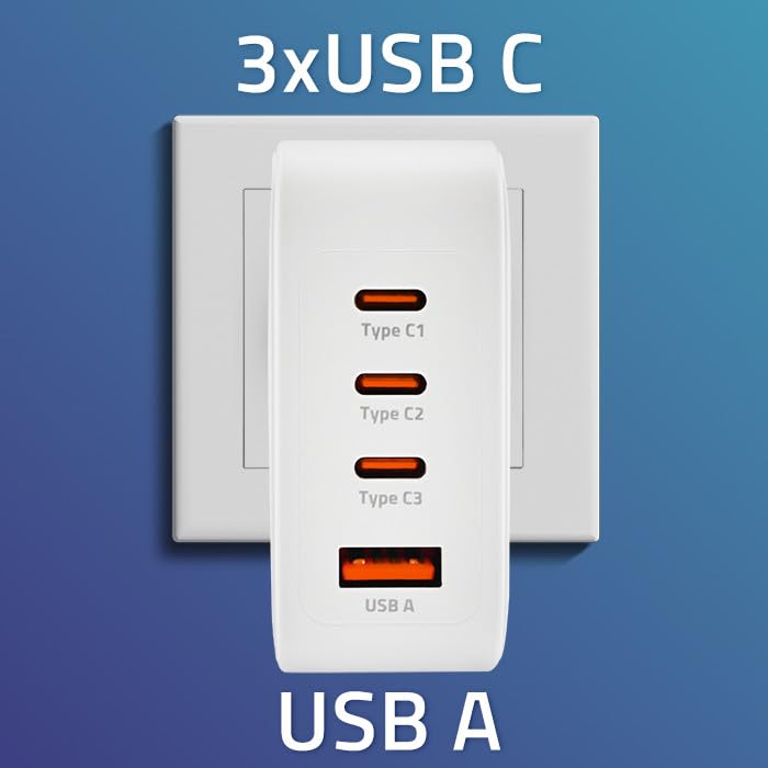 Qoltec Ładowarka sieciowa 140W GaN | 5-20V | 2.5-5A | 3 x USB-C PD | 1 x USB QC 3.0 | Laptop | Smartfon | Biała