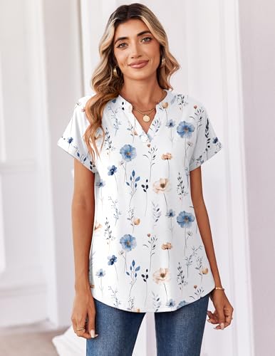 Image of Zeagoo Womens Tops Short Sleeve Summer V Neck Shirts Work Blouses Business Outfits Fashion Clothing