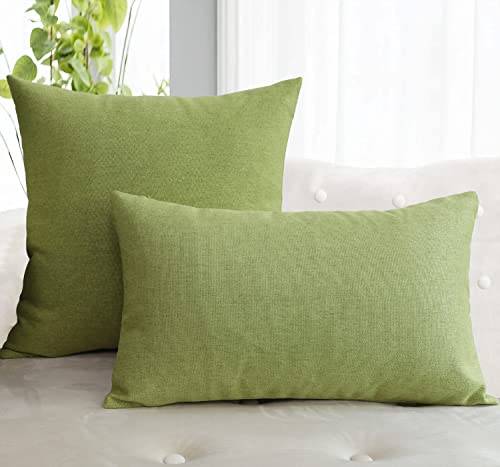 Mekajus Green Throw Pillow Covers 12X20 Set Of 2 Lumbar Linen Pillow Covers With Unique Design Solid Decorative Pillowcase For Sofa Meeting Room/House/Garden/Farmhouse (30Cm X 50Cm, Pear Green) #TOP3