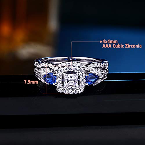 SHELOVES Wedding Rings Set for Couple Womens Cz Sterling Silver Mens Blue Tungsten Bands Him and Her2