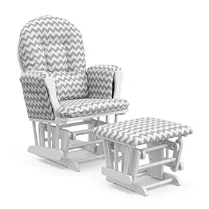 Storkcraft Premium Hoop Glider & Ottoman (White/Gray Chevron) — GREENGUARD Gold Certified Nursery Glider, Solid Wood Craftsmanship, Smooth-Gliding Nursery Chair and Ottoman, Award-Winning