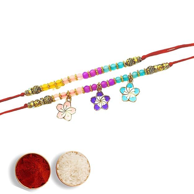 Shell Charms & Colorful Beads Rakhi Set of 2 | Designer Rakhdi Combo for Brother & Bhabhi | Elegant & Trendy Rakhi for Raksha Bandhan | Traditional Rakhdi Gift Set-image-8