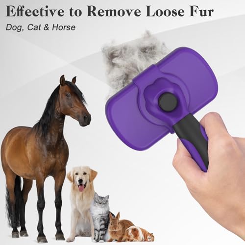 Image of Dipoo Self Cleaning Shedding Brush, Skin Friendly Grooming Tool for Dogs, Cats, Puppies, Deshedding and Hair Removal for Long and Short Haired Pets, Black (Purple)