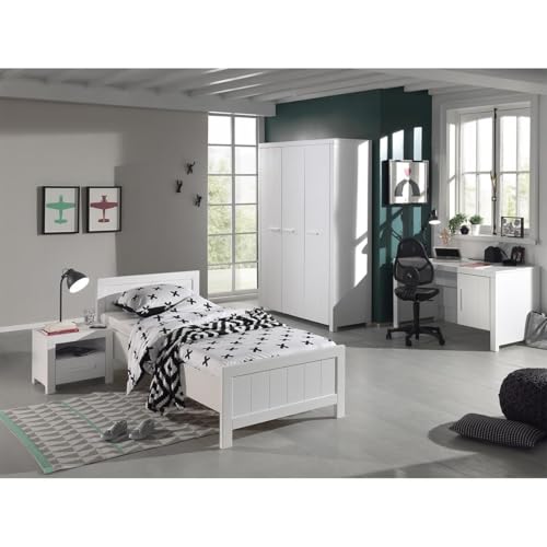 Paris Prix Pack - Lit Enfant, Chevet, Armoire & Bureau Erik Blanc
