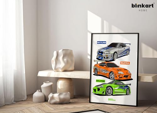 Image of BLINKART Nissan Skyline GT-R CarFramed Posters Gift Items Boys Room Wall Decoration Bedroom Office Studio Synthetic Wood Frame & Acrylic Glass Ready to Hang - 18x12 Inch, (A4 Size) - CAR-262