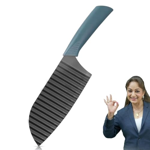 Image of PANCA Black Crinkle Knife for Vegetables & Fruits | Wavy Cutter for Potatoes, Salad, French Fries & Chips | Non-Stick Stainless Steel Blade with Ergonomic Handle (Green Handle)
