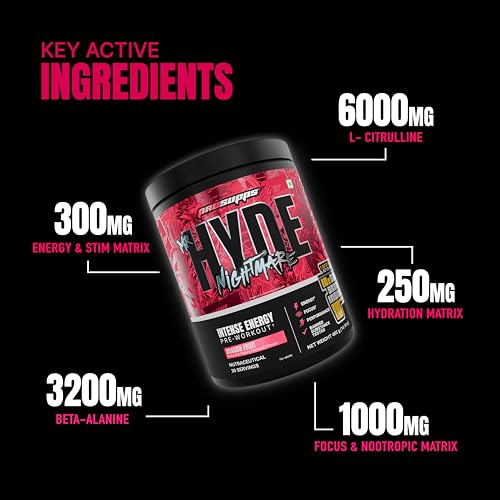 Image of ProSupps Hyde Nightmare Dragon Fruit Pre Workout Powder, 30 Servings | 6000 mg Citrulline, 3200 mg Beta-Alanine, Nootropics, Electrolytes, FSSAI Compliant, Banned-Substance Screened