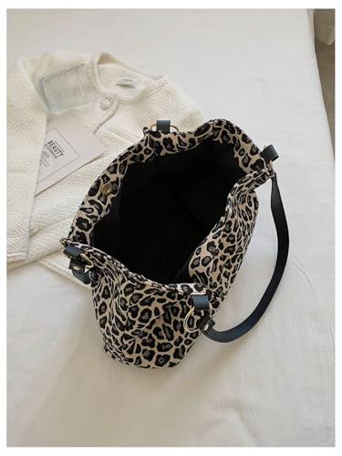 Women's Leopard Print Tote Bag Ring Linked Double Handle Square Shoulder Handbags4