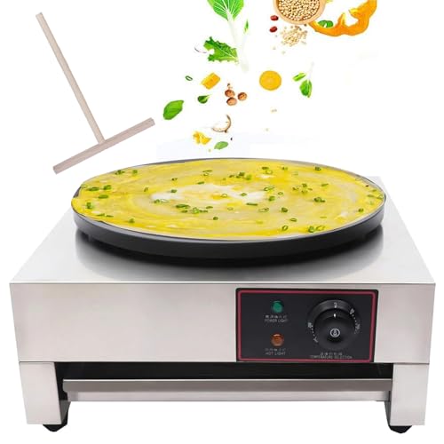 JJENXYYDS Single Head Stainless Steel Pancake Oven,Crepe Maker-Pancake Pan Making Table Stove w/Spatula,Adjustable Temperature with A Drawer Type Warmer,for Blintzes, Eggs, Tortilla