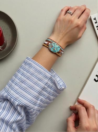 Image of YGLINE Boho Handmade Wrap Leather Tube Crystal Stone Bracelet for Women