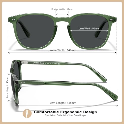 Image of CARFIA Retro Cool Acetate Polarized Sunglasses for Men UV Protection, Outdoor Fashion Driving Eyewears Male Square Sunnies