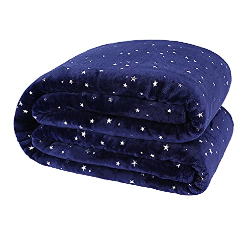 Nanpiper Fleece Blankets King Size Star Foil Print,Luxury Cozy Microfiber Blanket,Super Soft Flannel Fuzzy Blanket,Navy Blue #TOP8