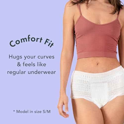 Rael Disposable Underwear for Women, Organic Cotton Cover - Postpartum Essentials, Leak Locker, Unscented, Maximum Coverage (Size S-M, 20 Count)