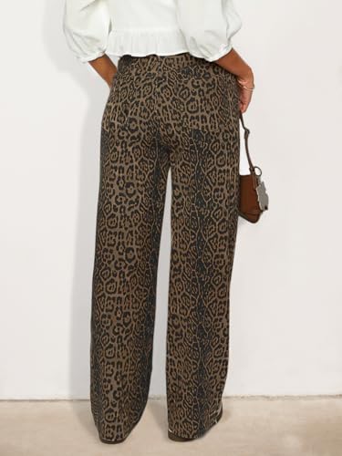 Women's Y2K Oversized Baggy Leopard Print Wide Straight Leg Jeans Stretchy High Waisted Cheetah Cargo Denim Pants3