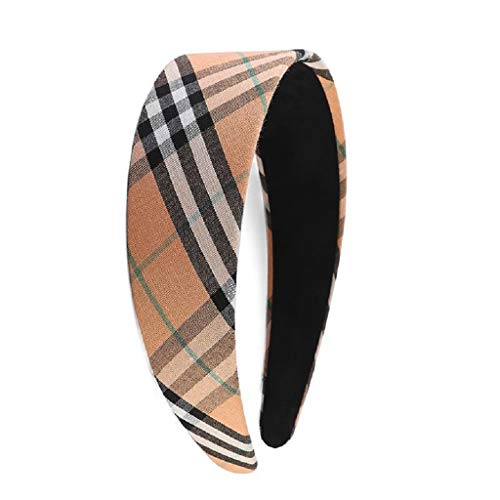 Plaid Wide-Brimmed Headband Sweet Hair Card Girl Hair Accessories Candy Color Headband Simple Forest Headwear (Orange)