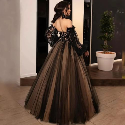 Black Wedding Dresses for Bride Long Sleeve Bridal Gown with Train Gothic Off Shoulder Wedding Gown2