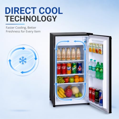 Image of ROCKWELL Mini Fridge with Freezer, 2 Star Rated | 5 Year Warranty, Direct Cool Technology, Compact Build, Ideal for Bedrooms & Small Spaces