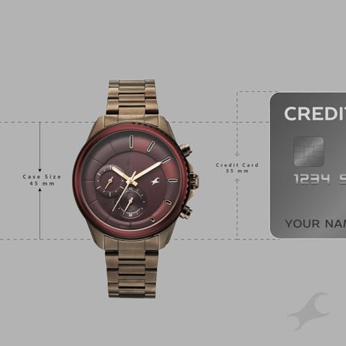 Image of Fastrack Wild Chameleons Back Inspired Bezel with Maroon Dial IP TCE Stainless Steel Strap Watch for Men - 3337KM02