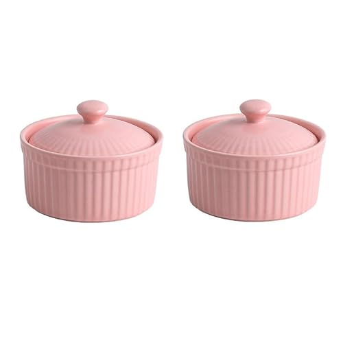 UIOPPOI 2PCS Ceramic Ramekins with Lids,4.2oz Porcelain Ramekins & Soufflé Dishes Snack Dip Bowls Small Ramekins for Creme Brulee Ramekins,Microwave Oven Safe 8.4x6.4cm pink