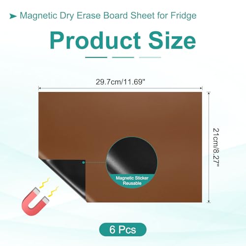 Tableau magnétique effaçable à sec 6 pièces marron pour maison et bureau - 2
