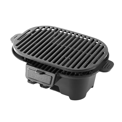 Parrilla de carbón de hierro fundido para barbacoa portátil Hibachi con control de aire, puerta de carbón, pequeña barbacoa al aire última intervensión para camping, picnic y fiesta