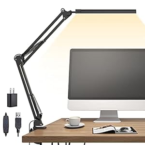 TROPICALTREE LED Desk Lamp, Swing arm Desk Light with clamp, 3 Lighting 10 Brightness Eye-Caring Modes, Reading Desk…