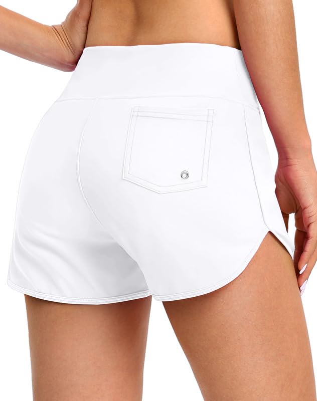 Women's Swim Board Shorts with Pockets High Waisted Tummy Control Swimsuit Bathing Shorts for Women with Liner-image-31