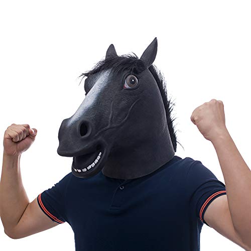 MOLEZU Black Horse Head Mask for Adult Rubber Latex Animal Mask for Halloween Costume Party Masquerade.