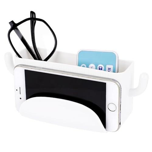 Linkidea Fernbedienungs-Caddy zur Wandmontage mit Telefonschlitz, selbstklebendes Universal-Rack ohne Bohren, multifunktionaler Wandhalter für Medienartikel (Weiß)