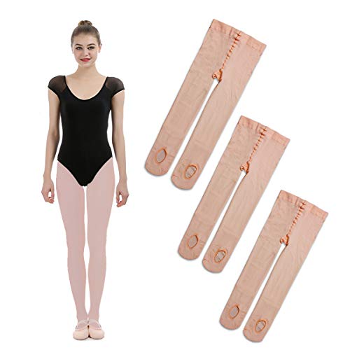 iMucci 3 Pairs Ballet Dance Tights - Velet Convertible Ballerina Dancing Stockings Pink L 10-15 Yearsâ€¦