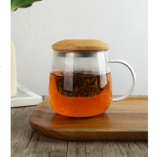 Hovol Glass Tea Cup With Infuser And Bamboo Lid, 13.5Oz Heat Resistance Borosilicate Glass Tea Mug With Strainer Clear Teacup For Loose Leaf Tea, Blooming Tea, Tea Bag, Ideal For Tea Lovers… #TOP2