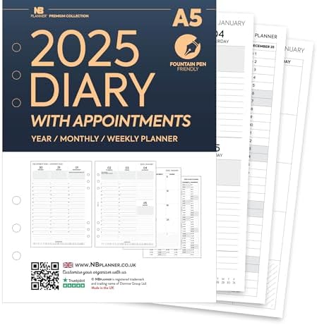 NBplanner A5 2025 Week on two pages diary with appointments organiser ...