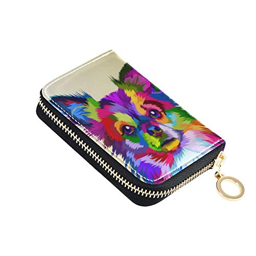 MOYYO RFID Credit Card Holder Case Colorful Dog Leather Printed Zipper Card Case Wallet for Women Girls