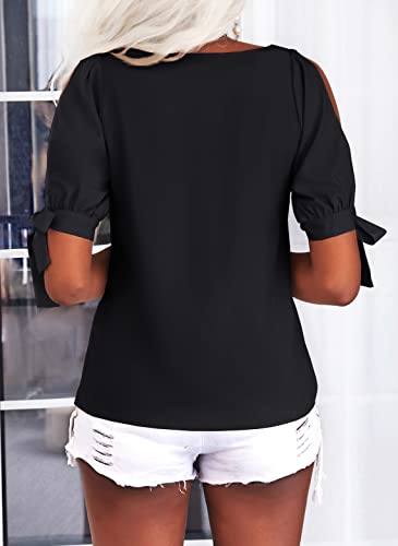 Veatzaer Women's Cold Shoulder Tops Short Sleeve V-Neck Casual Loose Cutout Summer Fashion Tshirts Blouse Shirts3