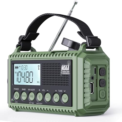 12000mAh Emergency Radio - AUTO NOAA Weather Alert, Solar Hand Crank AM/FM/SW/NOAA, Flashlight, Phone Charger, SOS Siren, Survival Kit for Camping, Storms, Power Outages