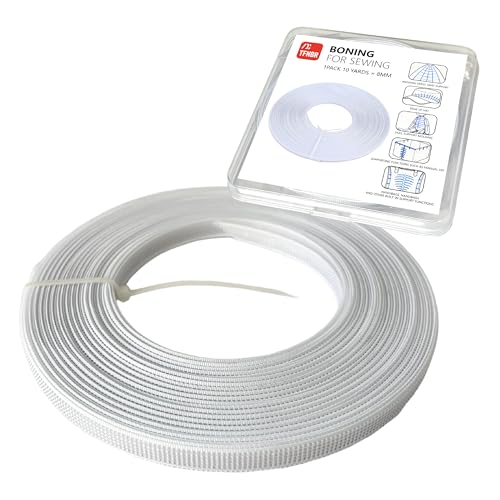 Polyester Boning for Sewing 1Pack 10 Yards 8mm Flexible Sew-Through Corset Boning Strip for Dressmaking Bridal Gown Costume Support (White)